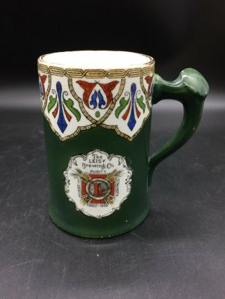 Rare Leisy Brewing Co Green Beer Mug Pre - Prohibition 1910’s Haynes Balto