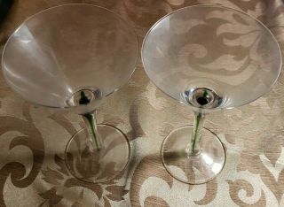 2 Tanqueray No.  Ten Gin Martini Glass Glasses Green Stem Rare