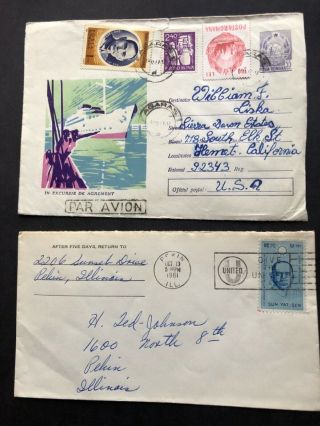 Rare Two Foreign Cover With Stamp Of China’s Dr.  Sun Yat - Sen (1960’s) 外國封上孫中山郵票