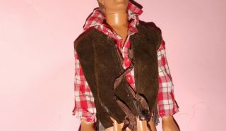 Ken Clone? Western Cowboy Outfit - - Red White Plaid Shirt Brown Vest - Vintage 1970s