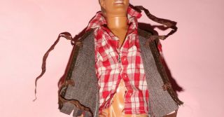 Ken Clone? WESTERN COWBOY OUTFIT - - Red White Plaid Shirt Brown Vest - Vintage 1970s 2