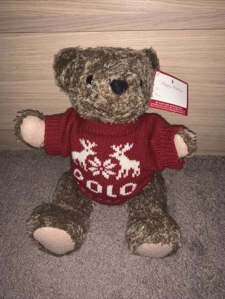 Vintage 1998 Ralph Lauren Polo Stuffed Teddy Bear With Sweater Plush 15 "