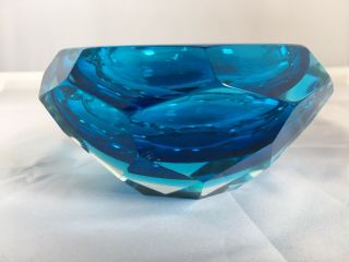 Rare Unusual Diamond Cut Faceted Vintage Murano Sommerso Bowl In Shades Of Blue