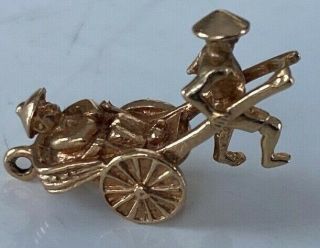 Rare Vintage Solid 9ct Gold Charm Form Of A Chinese Rickshaw