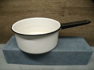 Antique/ Vintage Enamelware Pot W/ Handle White With Black Trim