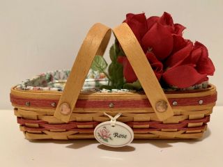 Longaberger May Series Miniature Rose Basket Protector Liner Flower Tie On Rare