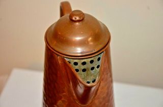 Vintage Hammered Copper Tin Pitcher Coffee Pot Water Jug Brass Handle Lidded 10 