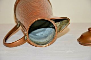 Vintage Hammered Copper Tin Pitcher Coffee Pot Water Jug Brass Handle Lidded 10 