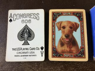 C1919 Antique Wide Congress Playing Cards Airedale Back 52/52,  Box No J Uspcc