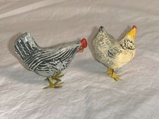 Antique German Putz Composition With Metal Legs Chicken Rooster Farm Animal Toy