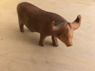 Vintage Miniature Hand Carved Wood Wooden Yak Bull Figurine