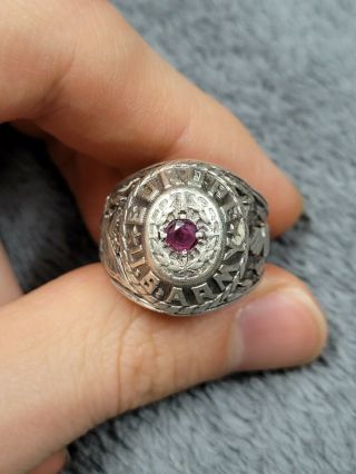 Post Ww2 Us Army In Europe Sterling Silver Rare Ordnance Massive Ring W Ruby.