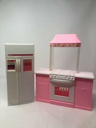 Vintage Barbie Dream House Pink Kitchen Stove Oven And Refrigerator 90 