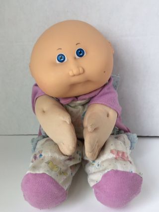 1986 Cabbage Patch Kids Babies 12” Bean Butt Baby Doll Bald Blue Eyes