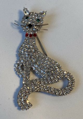 Rare Large Vintage Butler & Wilson (b&w) Signed Crystal Cat Brooch Pin