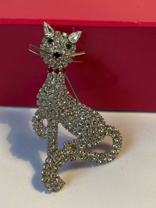 RARE Large Vintage Butler & Wilson (B&W) Signed Crystal Cat Brooch Pin 3