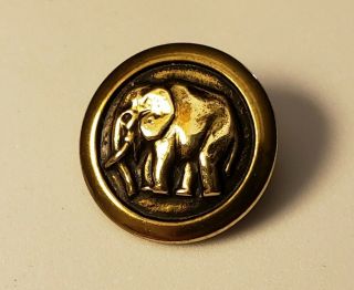 Antique,  Vtg.  Brass Picture,  Button,  Elephant W Tusks,  13/16 "