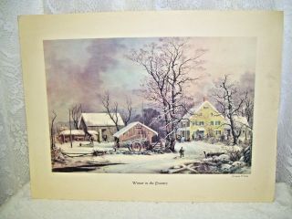 Currier & Ives Winter In The Country American Farm Scene Lithograph Print