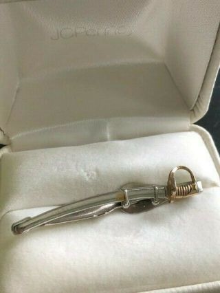 Vintage Swank Silver Tone Tie Clasp Clip Sword With Gold Tone Hilt