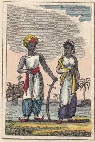 1828 Antique Miniature Engraving - Hindustan (republic Of India) - Man & Woman