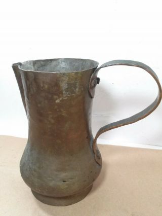 Antique,  Arts And Crafts Hand Hammered Copper Pitcher,  Patina