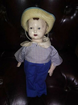 Antique/vintage Cold - Press Composition Boy Doll Kind Haunted Blue Eyes Creepy