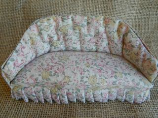 Vintage Dollhouse Miniature Furniture Floral Print Sofa Couch 1:12 Scale 2