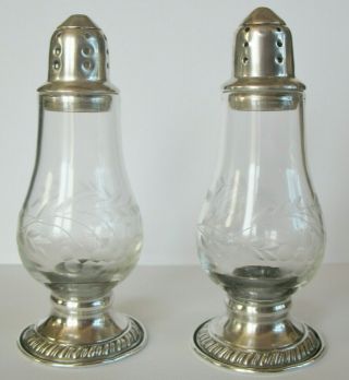 Vintage/antique Sterling Silver Etched Glass Salt & Pepper Shakers