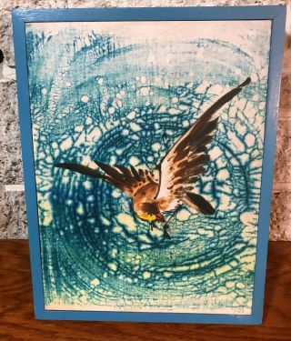 Vintage Batik Bird Painting 9 W X 12 H In Frame 10 X 13