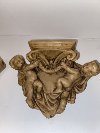 Vintage Pair Wall Shelf Sconce NAKED CHERUB ANGEL Heart SET FRENCH PROVINCIAL 2