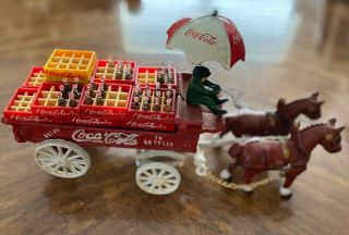 Rare Vintage Coca Cola Cast Iron Horse Drawn Carriage With Crates And Bottles