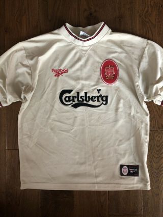 Rare Liverpool Fc 1996/97 Reebok Cream Away Shirt Jersey 42/44” Large/xl