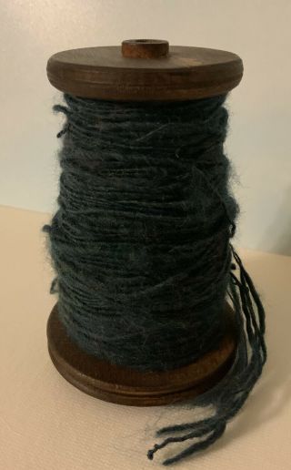 Antique Wooden Spool Of Thread String - Blue/green