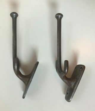 2 Vintage or Antique Solid Cast Steel Coat Hooks 3