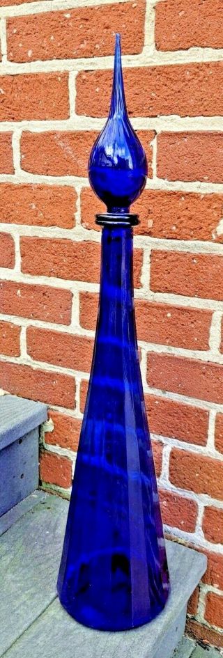 Rare Cobalt Blue 26 " Mid Century Italian Glass Genie Bottle Italy Empoli