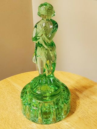 Stunning Vtg Cambridge Green Depression Glass Draped Lady Nude Flower Frog Rare