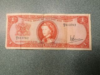 1964 $1 Central Bank Of Trinidad And Tobago Young Queen Banknote Rare
