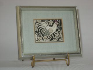 Miniature Framed Antique Chinese Embroidery Of A Chicken