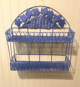 Vintage Wicker Wall Shelf Blue