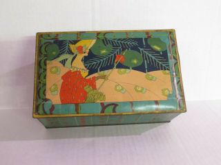 Art Deco Canco Litho Metal Box Beautebox Tin Weighted Lid Antique
