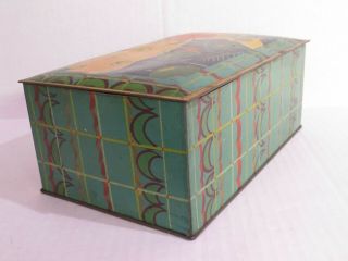 Art Deco Canco Litho Metal Box Beautebox Tin Weighted Lid Antique 3