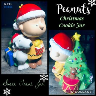 Peanuts Charlie Brown And Snoopy Cookie Jar Snack - Christmas Rare Gibson