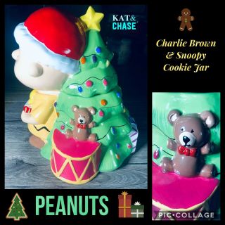Peanuts Charlie Brown and Snoopy Cookie Jar Snack - Christmas Rare Gibson 2