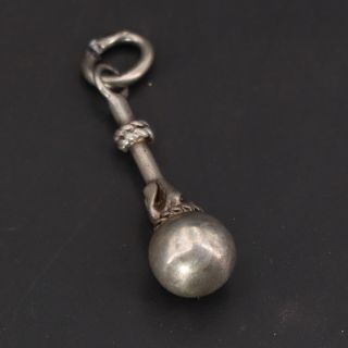 Vtg Sterling Silver - Antique Braided Baby Rattle Toy Bracelet Charm - 1g