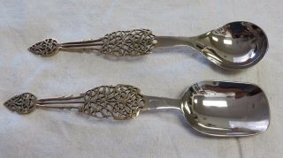 Vintage Italian Silver Plated Brass Serving Spoons Italy Ornate