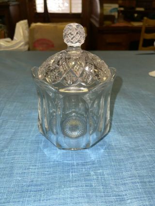Vintage Clear Pressed Glass Crystal Sugar Bowl With Lid