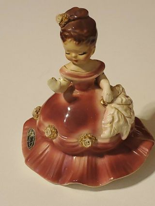 Rare Vintage Josef Originals Lady Figurine Pink & Gold With Feather Collectible