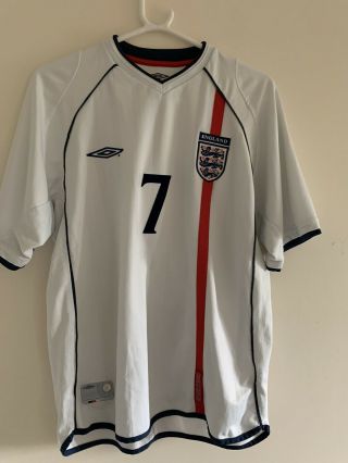 Rare Football Shirt - England Home 2001 - 2003 No.  7 David Beckham Size L