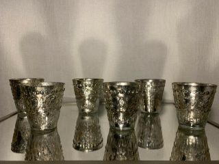 Mercury Glass 3.  5” Wedding | Holiday Votives Antique Silver Candle Holders Set 6