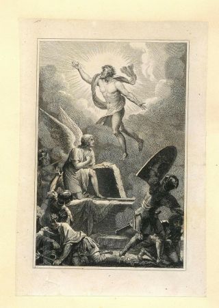 Antique Etching Engraving 18th Century - Resurrection Of Jesus - Matthew 28